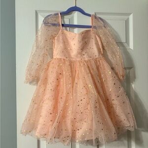 Girls Pink Starry Tulle Party Dress Sz 5-6 EUC